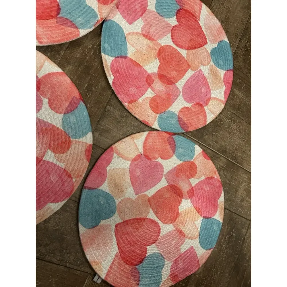 CUPCAKES & CASHMERE SET OF 4 MULTICOLOR HEARTS POLYESTER CHARGERS,PLACEMATS -15